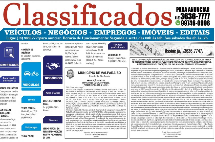 EDITAL DE CONVOCAÇÃO PARA ELEIÇÃO DA DIRETORIA EXECUTIVA E DO CONSELHO FISCAL DO SINDICATO DOS FUNCIONÁRIOS E SERVIDORES PÚBLICOS DAS PREFEITURAS MUNICIPAIS, CÂMARAS MUNICIPAIS, AUTARQUIAS MUNICIPAIS E FUNDAÇÕES PÚBLICAS MUNICIPAIS DE BIRIGUI E REGIÃO – SISEP