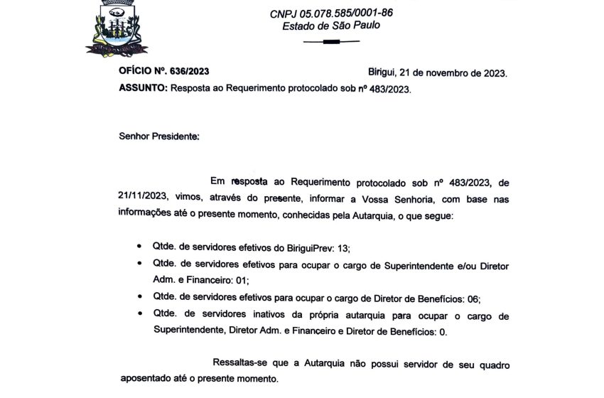 Comunicado do SISEP sobre Ocupação dos Cargos de Superintendente, Diretor Administrativo e/ou Diretor Financeiro do BIRIGUIPREV