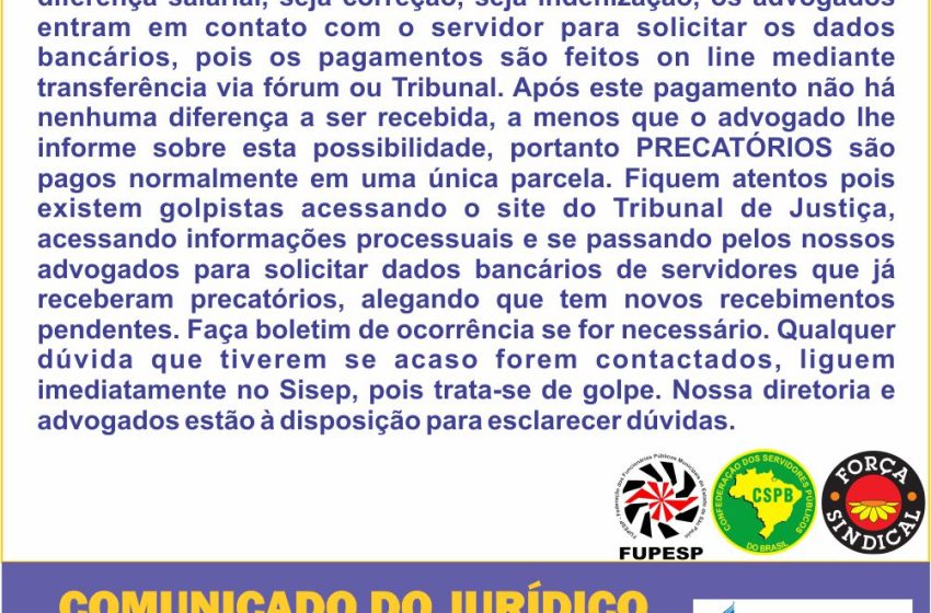 Comunicado do Jurídico sobre Precatório