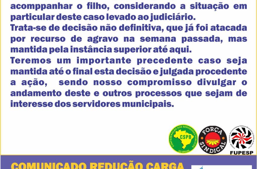 Comunicado Redução Carga Horária para Servidora com Filho Portador de Transtorno do Espectro Autista – TEA